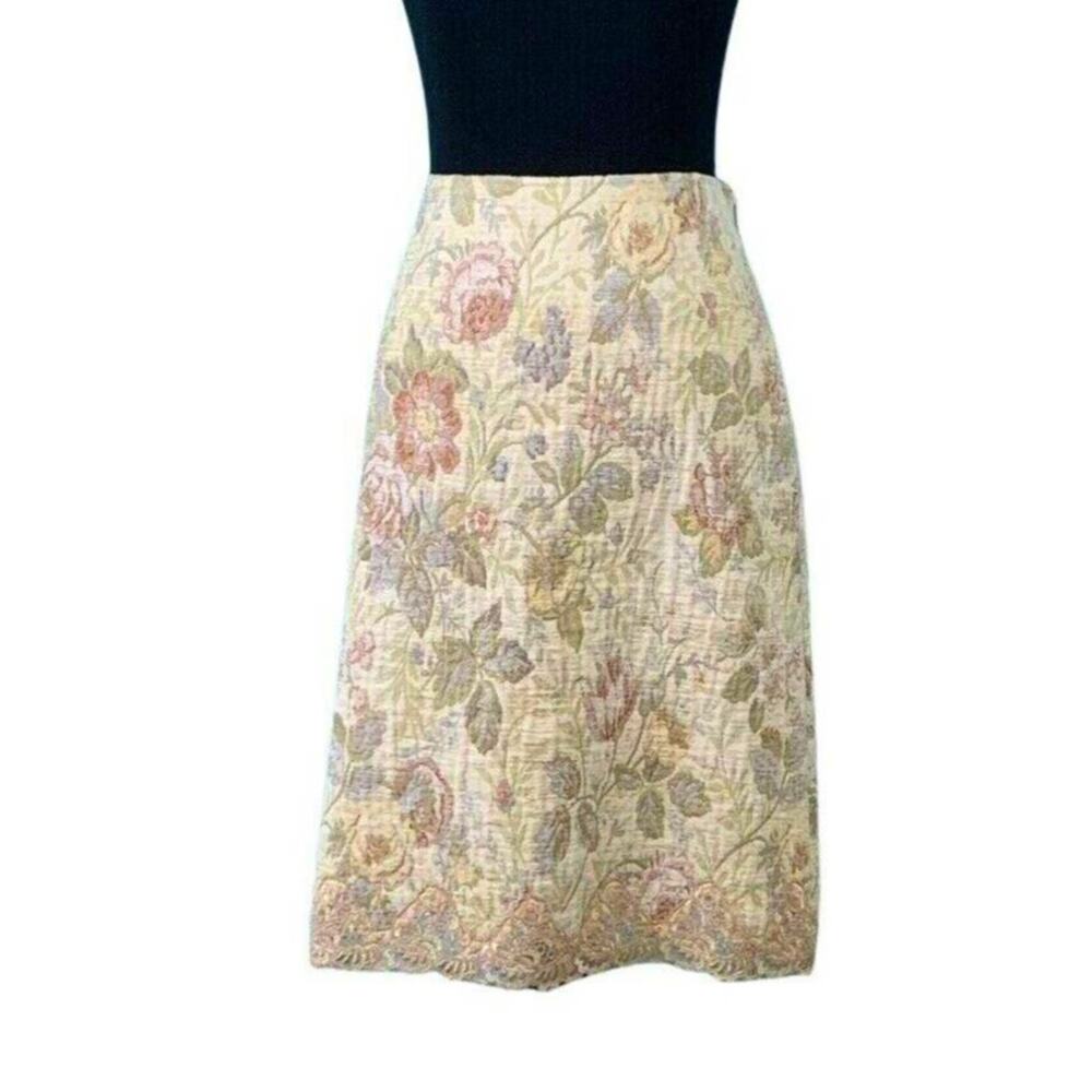 Cynthia Steffe cream blue floral Prairie jacquard skirt 10